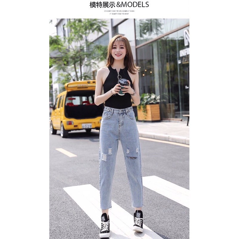Quần jean bò baggy nữ cạp cao hàng Quảng Châu phong cách Hàn Quốc sành điệu style năm 2021