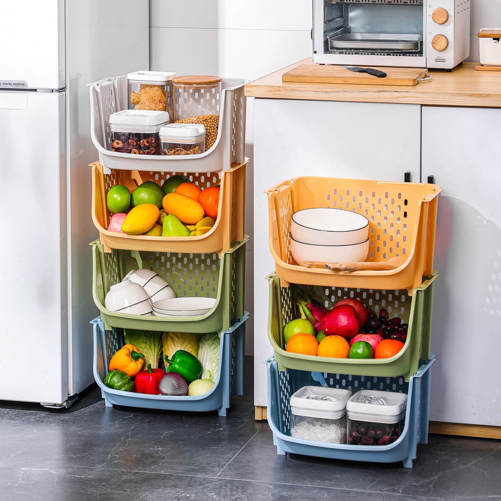 Giỏ đựng đồ xếp chồng JUJIAJIA đựng rau củ quả cỡ lớn nhiều tầng tiện lợi cho nhà bếp