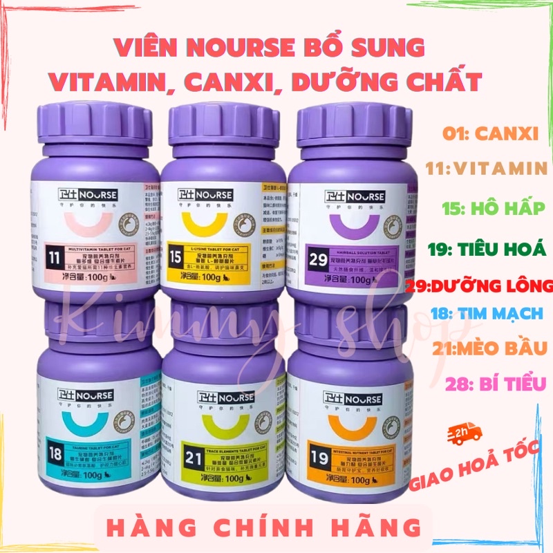 Tổng hợp viên Noures Vitamin, Canxi, Lysine,Hô Hấp, Dưỡng Lông Chó Mèo