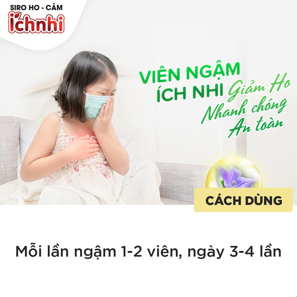 Viên ngậm Ích Nhi hộp 30 viên ngậm hỗ trợ giảm ho, đau họng, khàn tiếng cho trẻ em, phụ nữ có thai, cho con bú