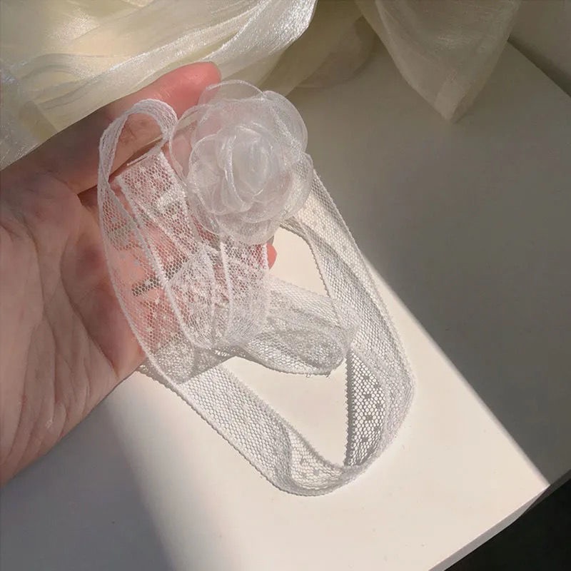 Vòng Cổ choker Ren Hoa Trà Trắng Siêu Cổ Tích Cho Nữ