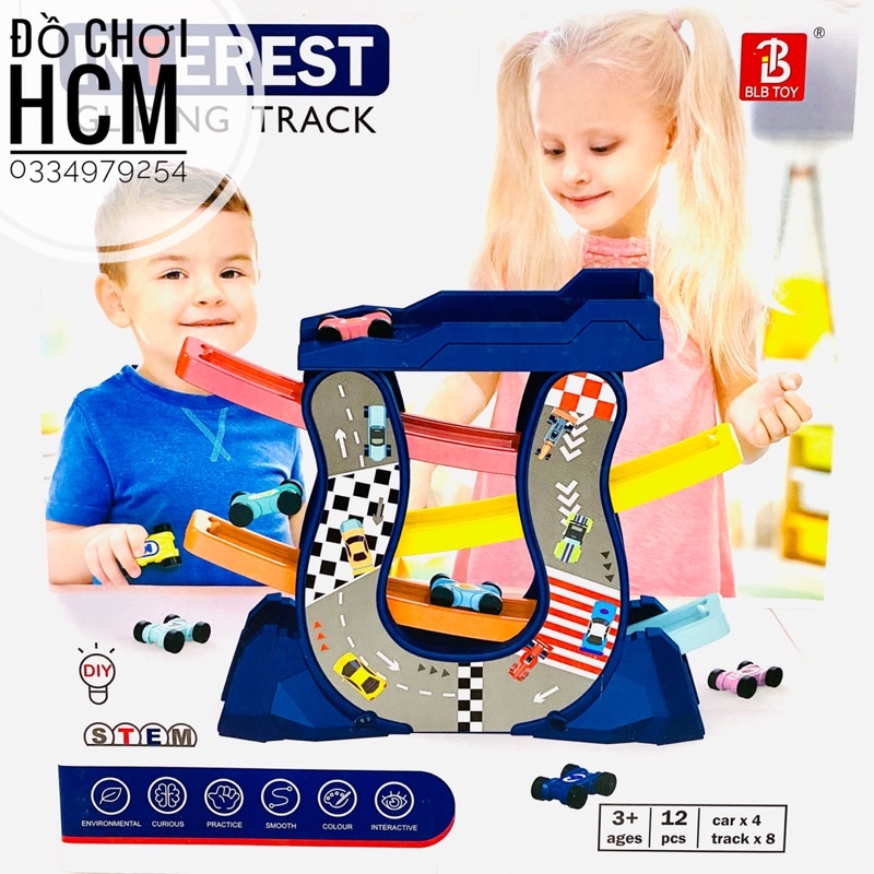 Đồ chơi cầu trượt xe ô tô tốc độ, 4 tầng cho bé thích khám phá mô hình xe, trượt xe cao tốc