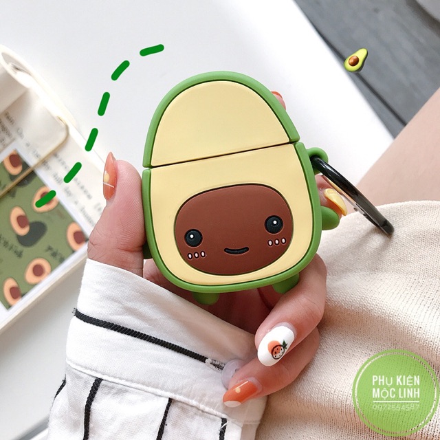 🥑 Case Quả bơ avocado 🥑 Vỏ bao Airpods 2 AirPod đựng tai nghe không dây i11 i12 i18 ... tặng kèm móc đeo