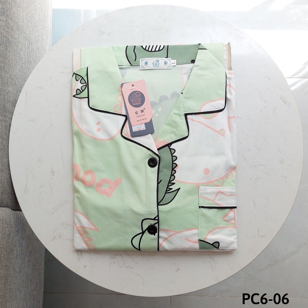 ĐỒ BỘ PIJAMA NỮ MẶC NHÀ COTTON THUN TAY CỘC QUẦN DÀI HỌA TIẾT KUTE