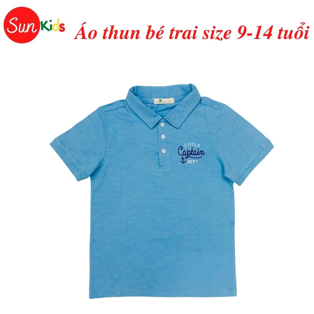 Áo thun bé trai, áo phông bé trai có cổ, size 9-14, chất cotton mềm mát - SUNKIDS