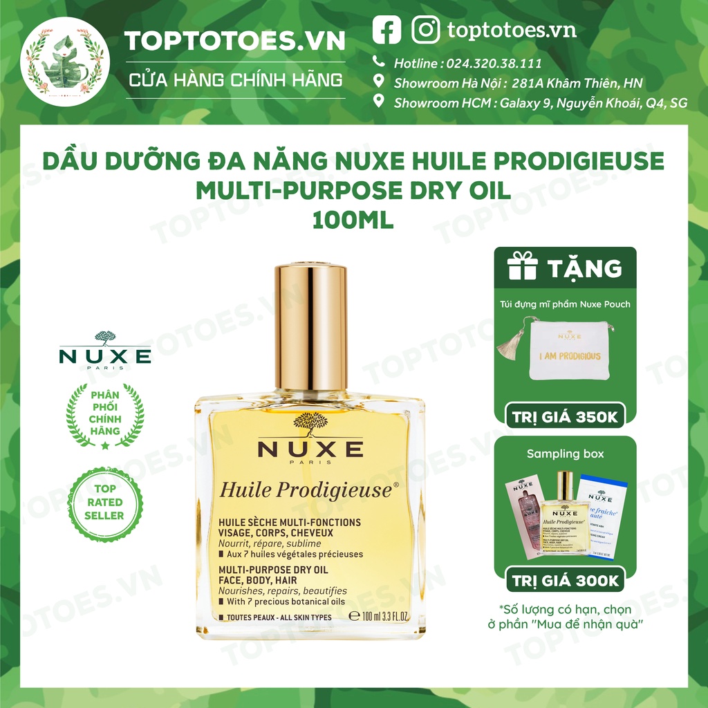 Dầu dưỡng đa năng Nuxe Huile Prodigieuse Multi-Purpose Dry Oil cho da mặt, body, tóc 50ml &amp; 100ml [NHẬP KHẨU CHÍNH HÃNG]