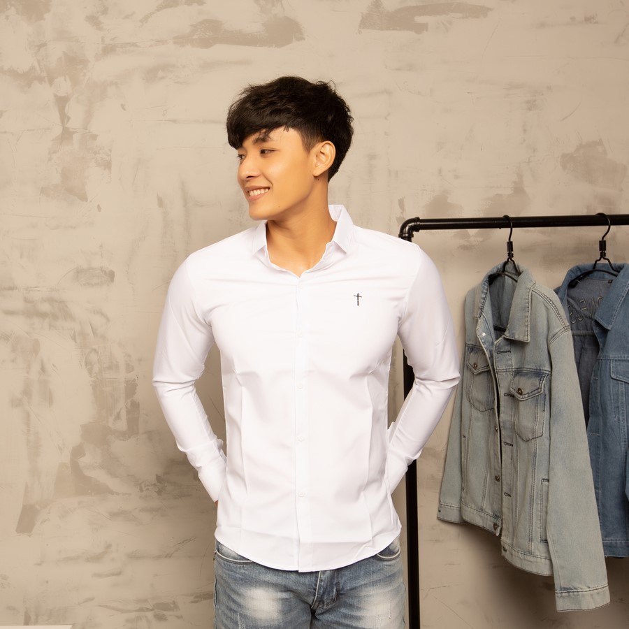 Áo sơ mi nam trắng tay dài vải mịn A401 MĐ