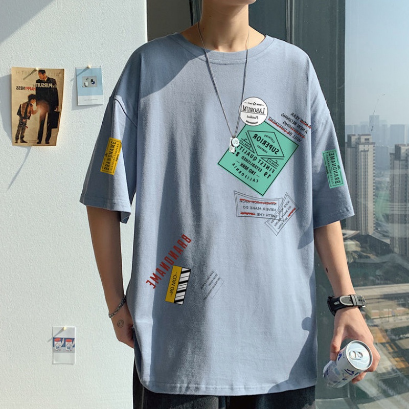 Áo Thun Cotton Tay Ngắn Dáng Rộng In Họa Tiết Nhãn Vàng Hoạt Hình Phong Cách Hip Hop Thời Trang Cho Nam Và Nữ (Size M-8XL)