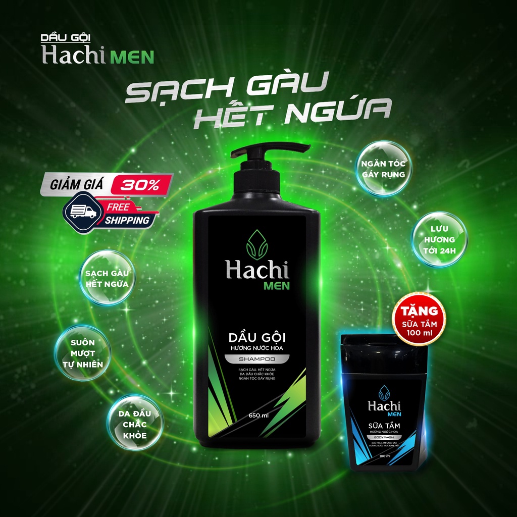 DẦU GỘI XẢ HACHI MEN HƯƠNG NƯỚC HOA 650ML SẠCH ĐẦU HẾT NGỨA NGĂN RỤNG TÓC