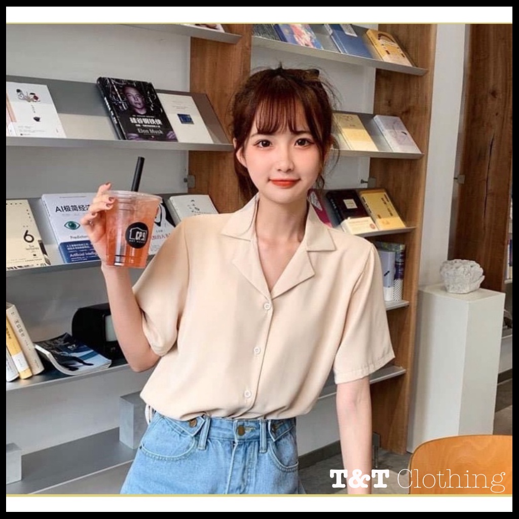 Áo sơ mi tay ngắn cổ vest nữ | Áo sơ mi nữ chất đẹp By 23t.shop