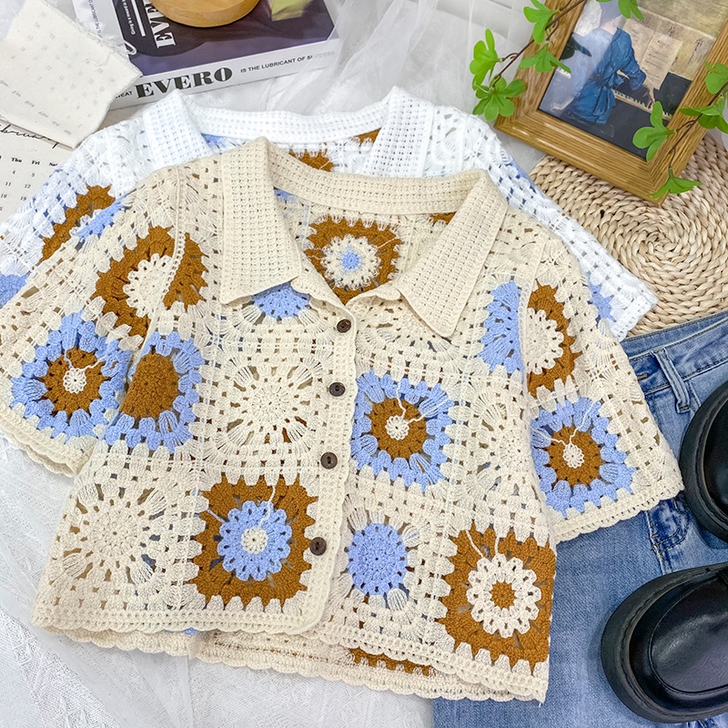 Áo cardigan dệt kim XIAOZHAINV cổ polo dáng rộng phong cách ngọt ngào nhẹ nhàng thời trang mùa hè cho nữ