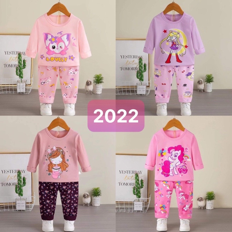 (16-25kg ) Bộ quần áo dài tay cotton thu đông xuất Hàn cho bé gái (3- 6 tuổi )