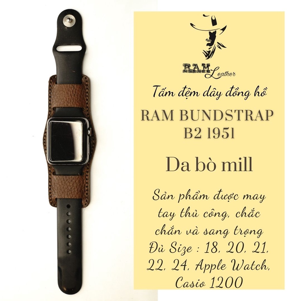 Tấm đệm đồng hồ da bò thật RAM Leather Bundstraps b2 nâu hạt