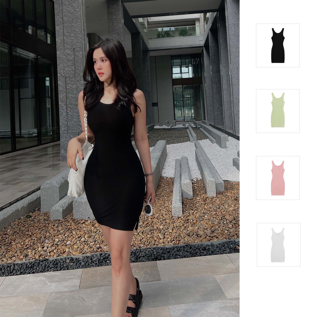 Đầm Ngắn Nữ Bodycon Slit , Chất Vải Thun Gân Mỏng Thoải Mái , WDN000238 ,SOMEHOW
