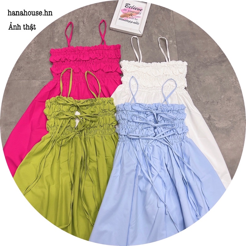 HOT🔥  Đầm Maxi Hai Dây Dáng Xoè Có Chun Ngực Kết Hợp Dây Đan Nơ Phía Sau Rất Thích Hợp Đi Biển