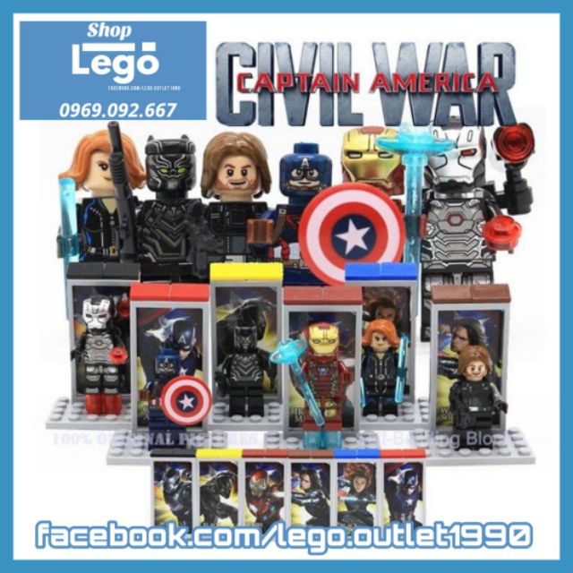 Xếp hình Captain Iron Man Bucky War Machine Black Panther Widow Avengers Civil War Lego Minifigures Decool 0250 0255