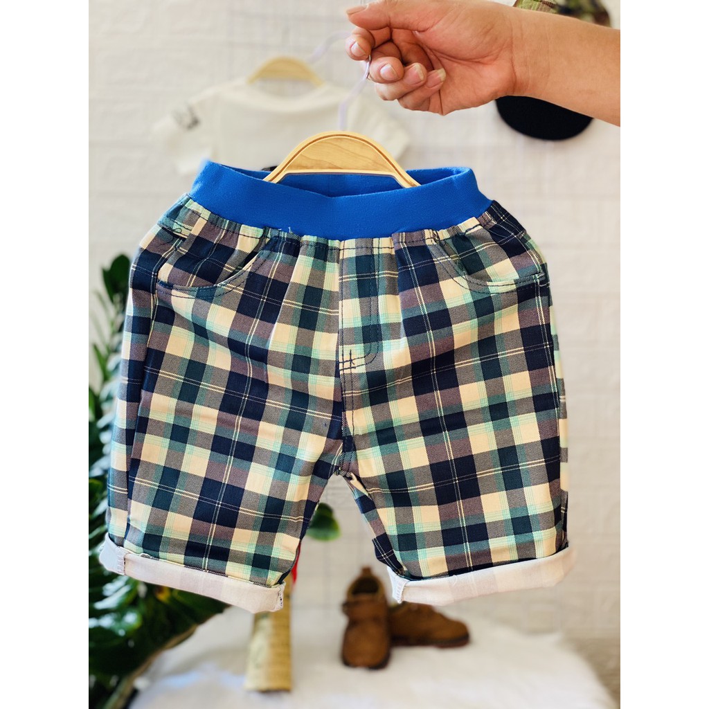 Quần bé trai size 15-24kg kẻ kro xanh