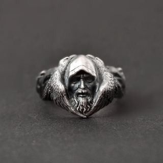 Xinting Trang sức Odin Nhẫn hợp kim màu đen hình chiến binh sói huyền thoại Viking