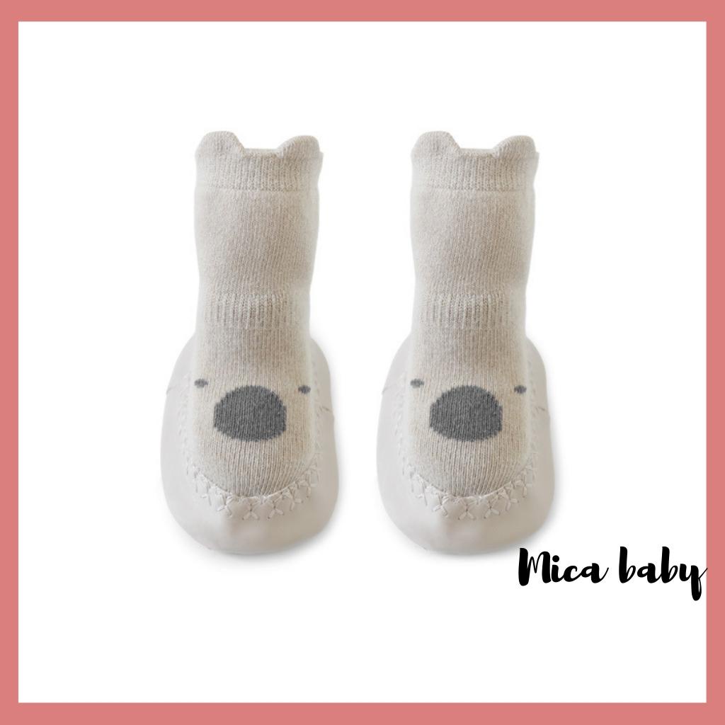 Giày tất tập đi chống trơn trượt hình gấu đáng yêu cho bé Mica baby T08