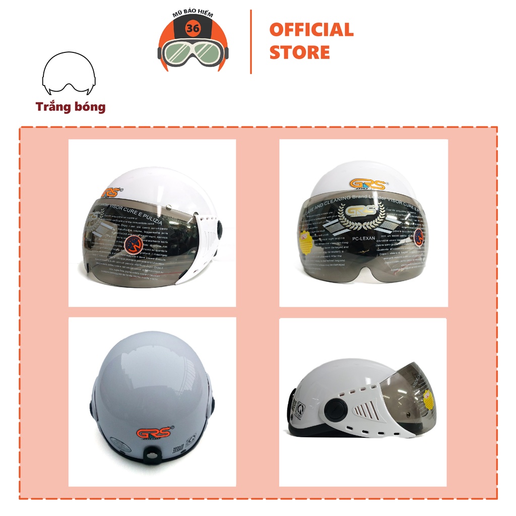 Mũ bảo hiểm nửa đầu có kính GRS A08K size bé (màu trắng)