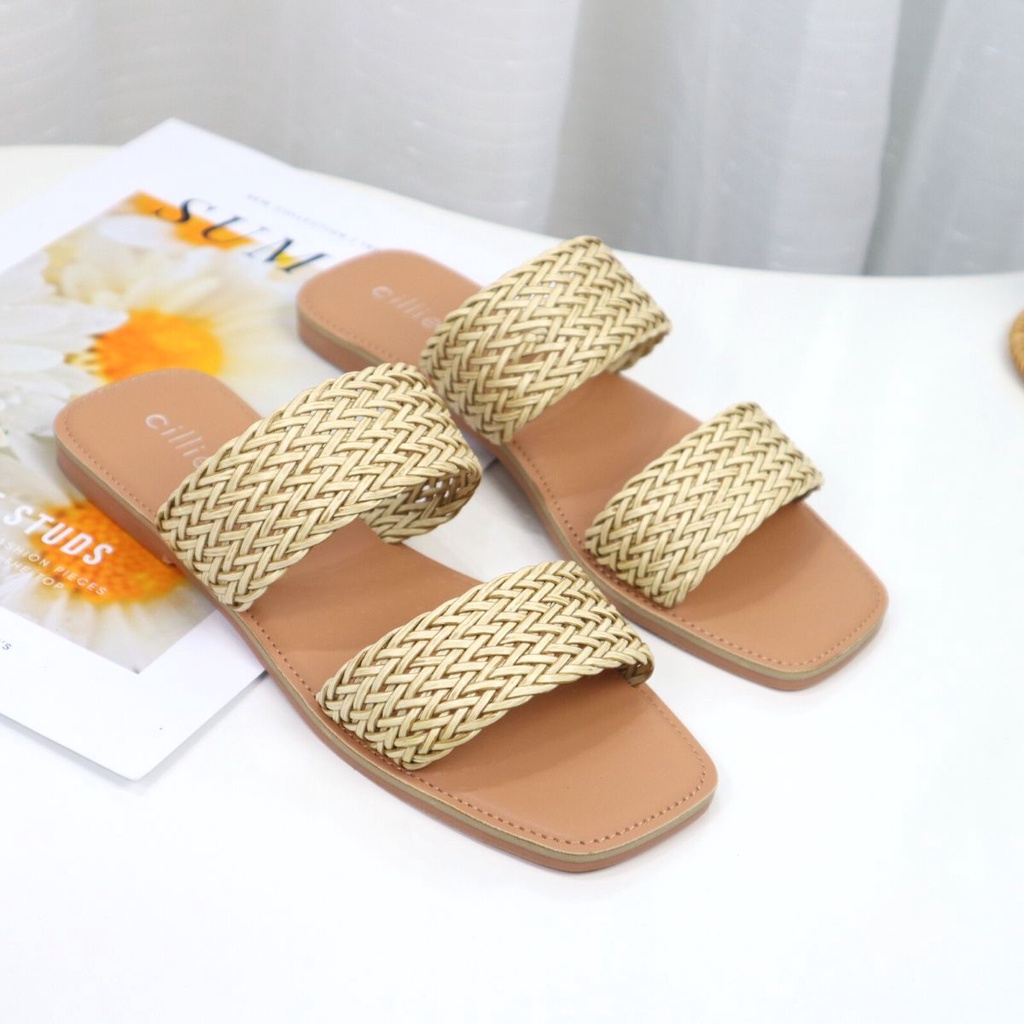 Dép nữ quai ngang đan dây thoáng mát đế bệt đi chơi đi biển dạo phố Cillie 1041