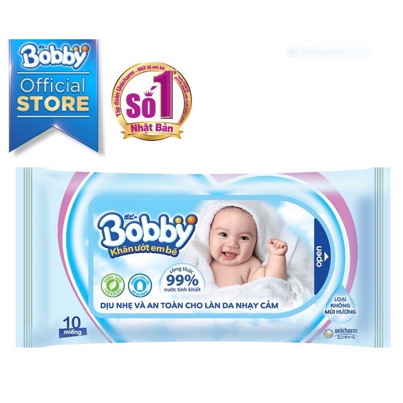 khăn ướt bỏ túi Bobby 10 miếng ( tờ)/ gói