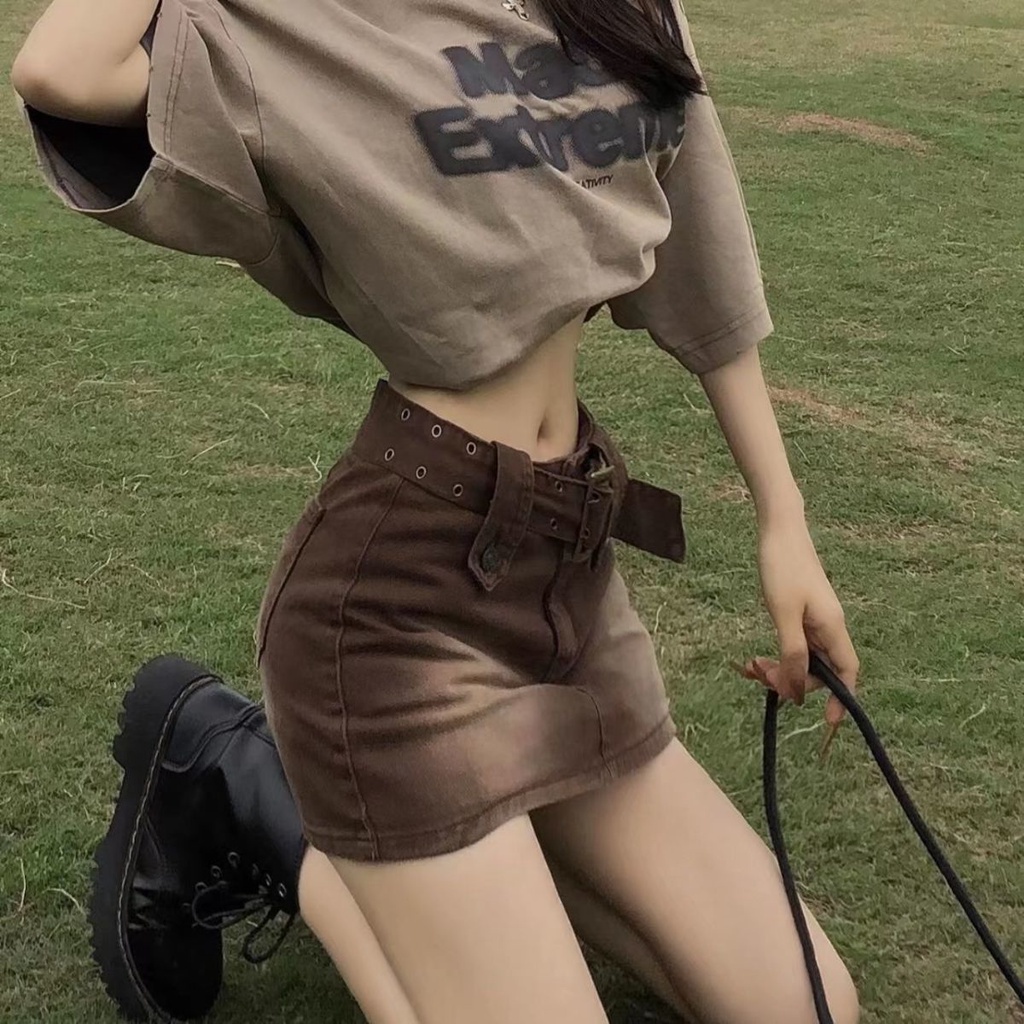 Chân váy denim ZHELIHANGFEI lưng cao chống chói thời trang quyến rũ cho nữ