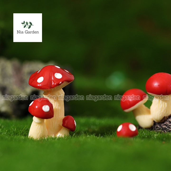 Trang trí tiểu cảnh mô hình nấm mini cụm nhiều màu Nia Garden N5
