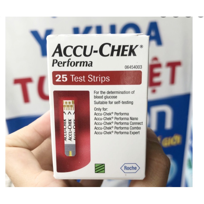 [Chính hãng] Hộp 25 que-Que thử đường huyết Accu-Chek Performa, date 12/2022