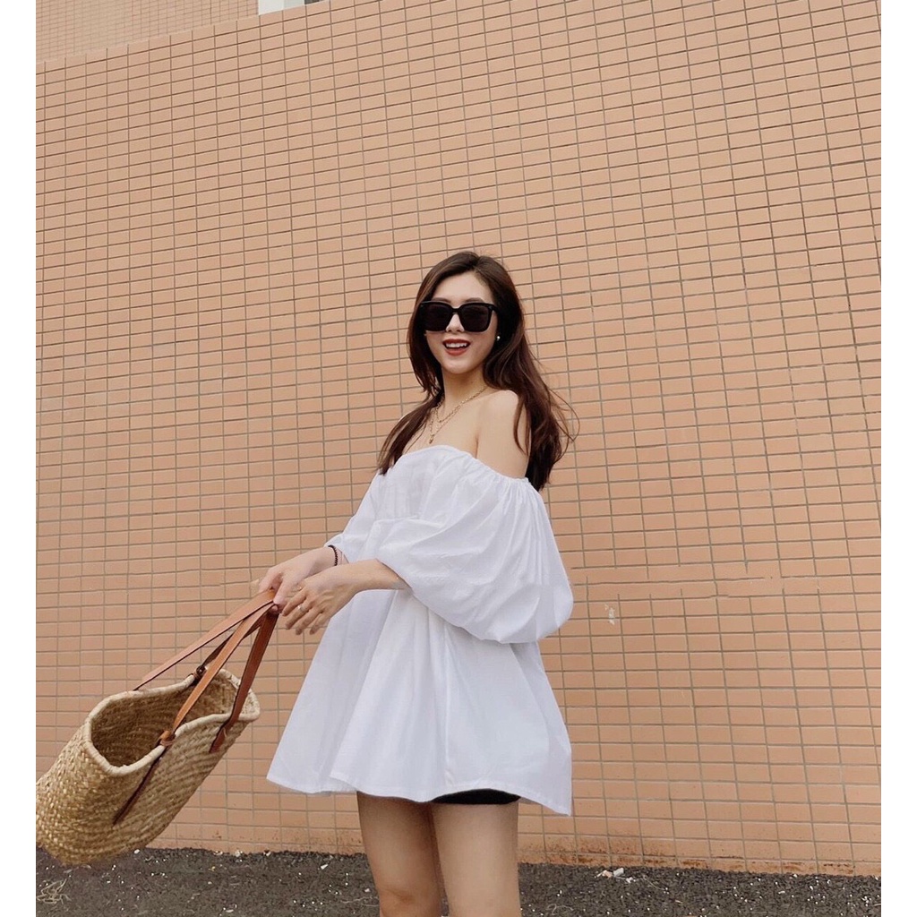 Áo babydoll bẹt vai tay phồng form rộng rãi thoải mái