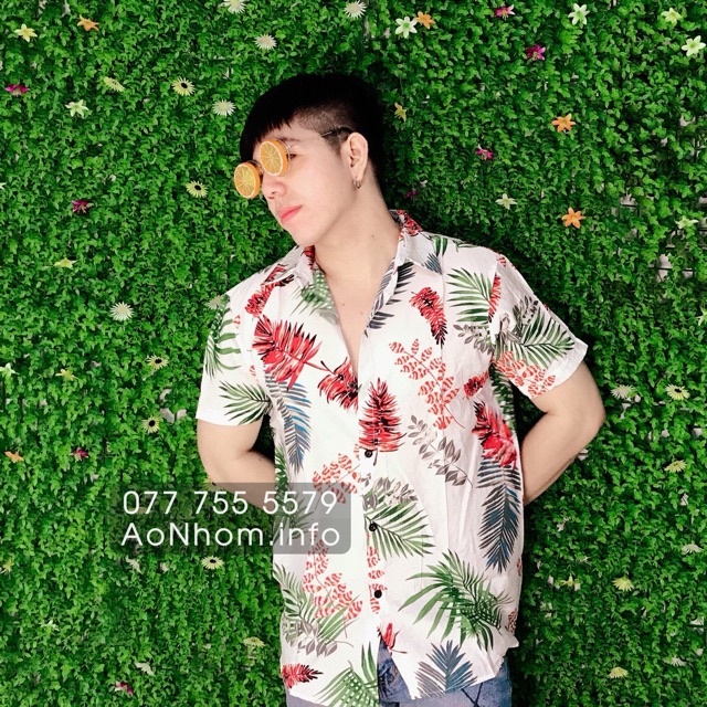 Áo Sơ Mi Hawaii Đi Biển Mềm Mát - Lá Đỏ Vàng - Áo Đôi Đồng Phục Nhóm Lớp Team Building Hoạ Tiết Hoa Lá Trái Cây