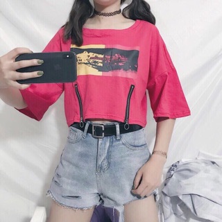 Áo croptop phối dây kéo