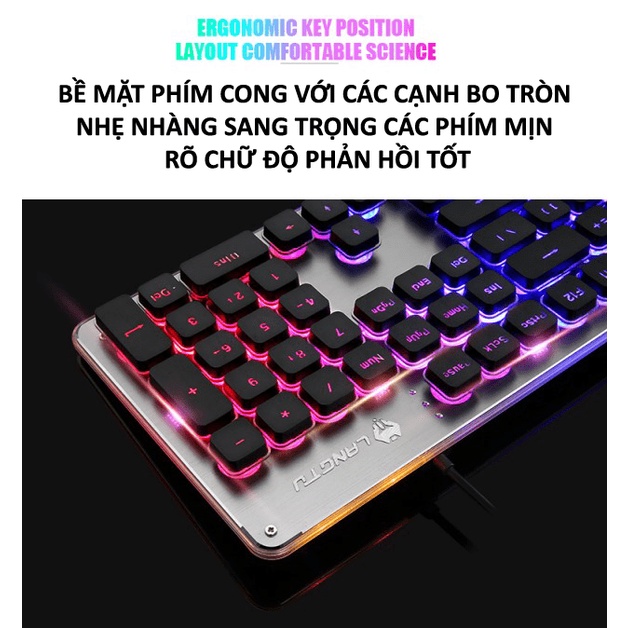 Bàn phím LANGTU L1 chuyên game mặt nhôm cao cấp full size 104 phím có đèn led viền 7 màu - NK