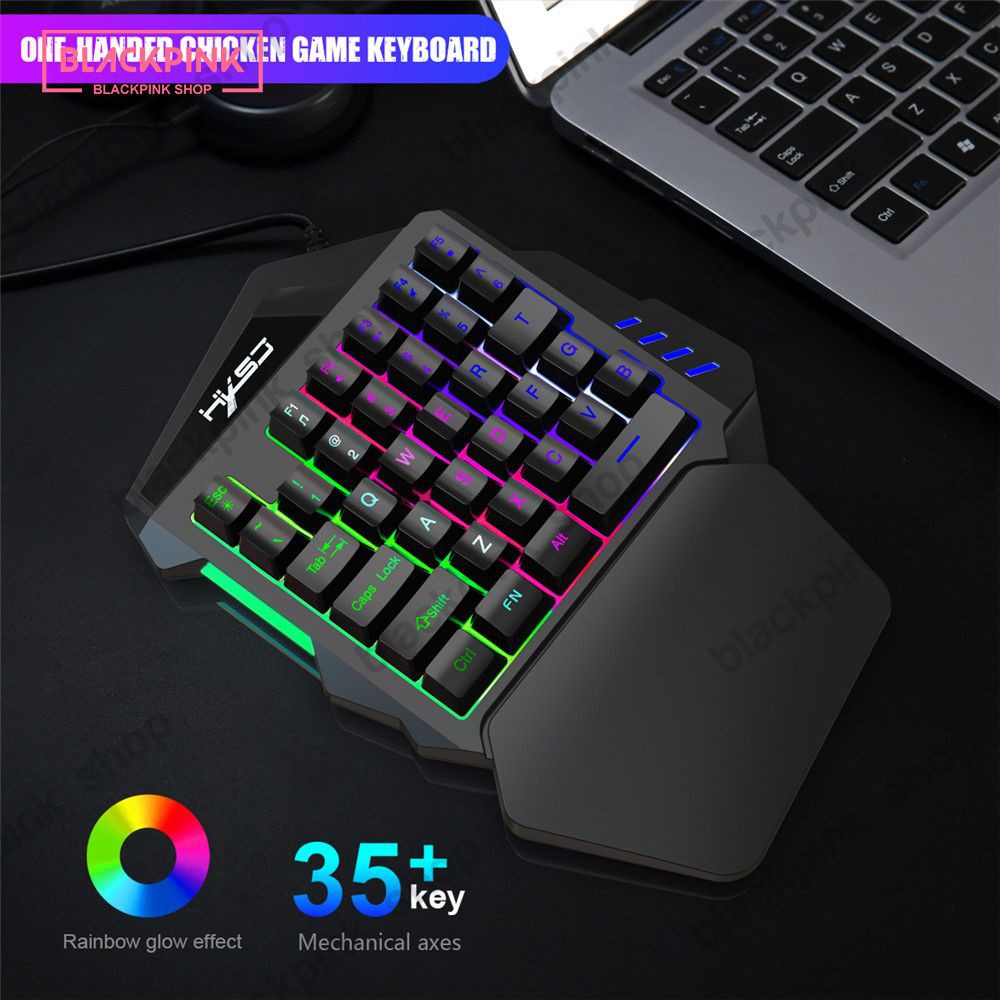 2021 V100 1.6m Wired Game Keyboard Mechanical Handle Backlight 35 Key PC Mini Keyboard Black One Hand Keyboard [BLACKPINK]