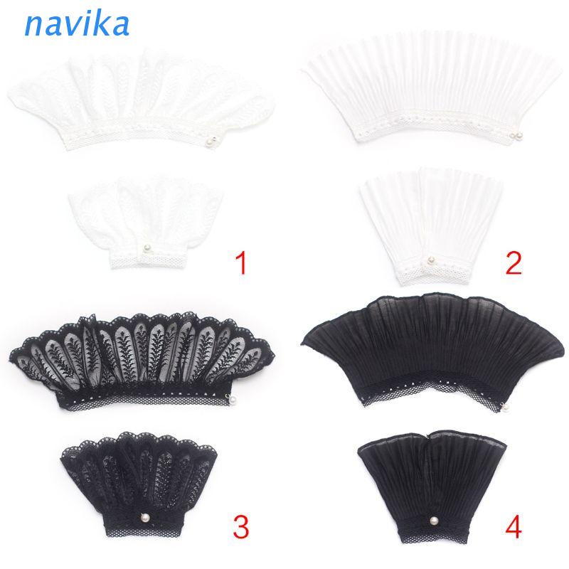 Nav Áo Sơ Mi Giả Xếp Ly Tay Loa Giả Phối Ren Thanh Lịch Có Thể Tháo Rời Cho Nữ
