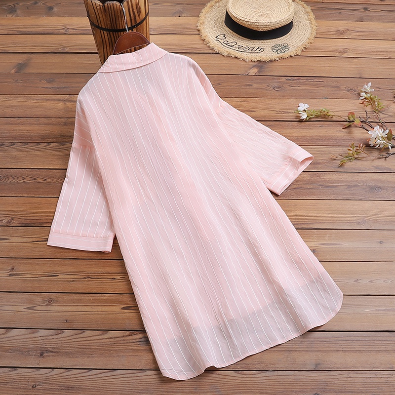 Áo sơ mi Zanzea kẻ sọc tay 3/4 thời trang dành cho nữ