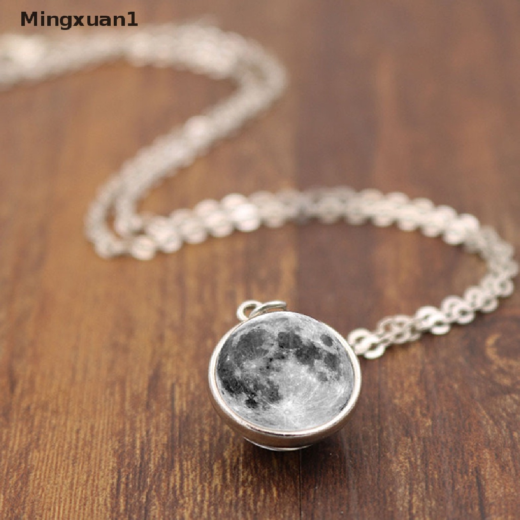 1 Vòng cổ Hai Mặt Bằng Thủy Tinh Cabochon Mặt Trăng Xám Thời Gian Đá Quý Mingxuan1