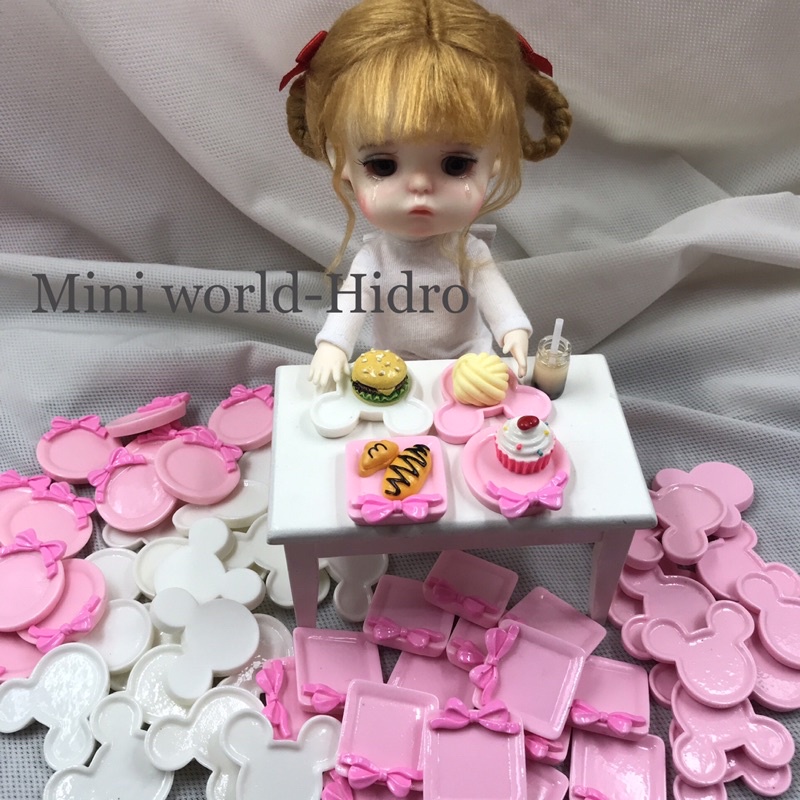 Set dĩa mini trang trí nhà búp bê. Đĩa đựng đồ ăn mini cho búp bê Barbie, BJD tỉ lệ 1/8, 1/12