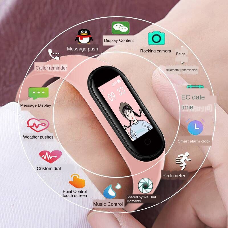 Smart Bracelet Sports Watch Color Screen Pedometer Alarm Clock Running Weather Multi-Function Men and Women Students Couple's Models