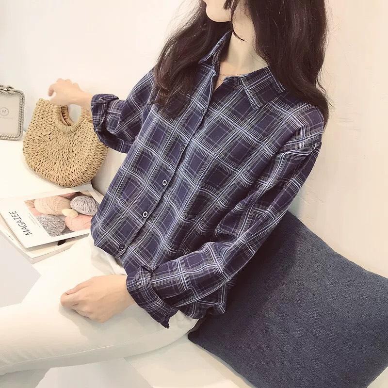 Áo sơ mi nữ tay dài sọc caro giá rẻ siêu đẹp ( hình thật ) | BigBuy360 - bigbuy360.vn