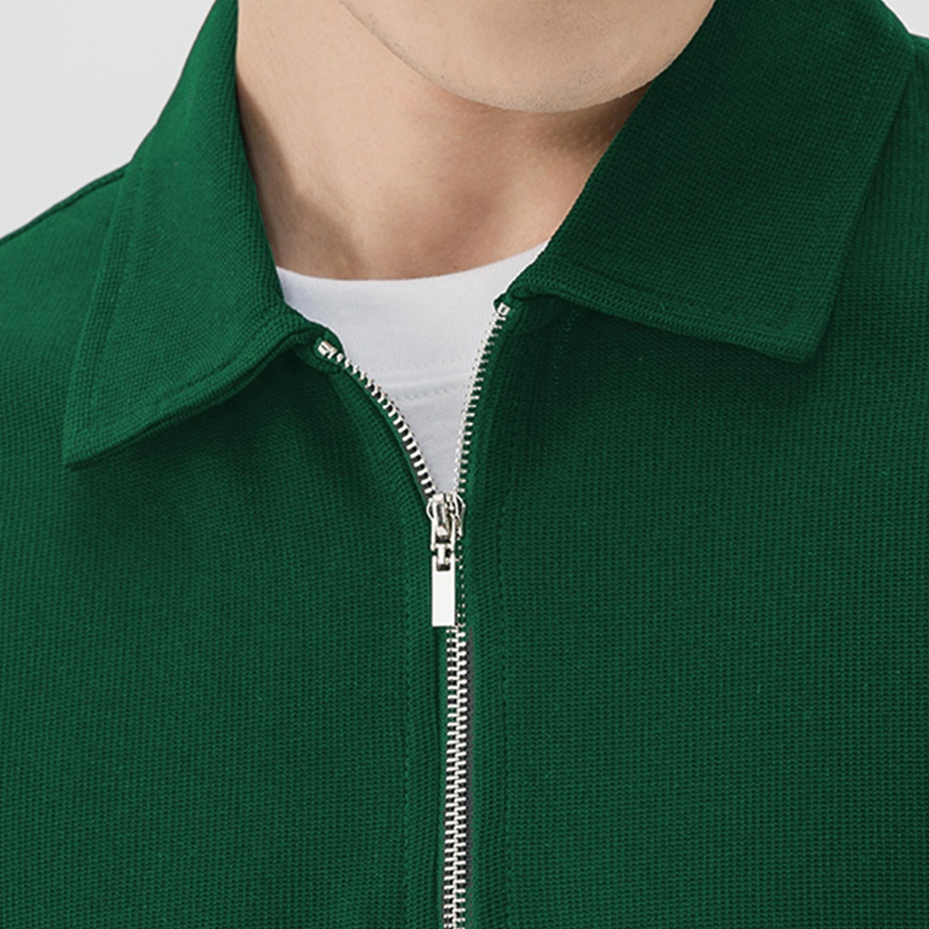 Áo polo form rộng ATHANOR khóa zipper màu xanh lá mẫu A86