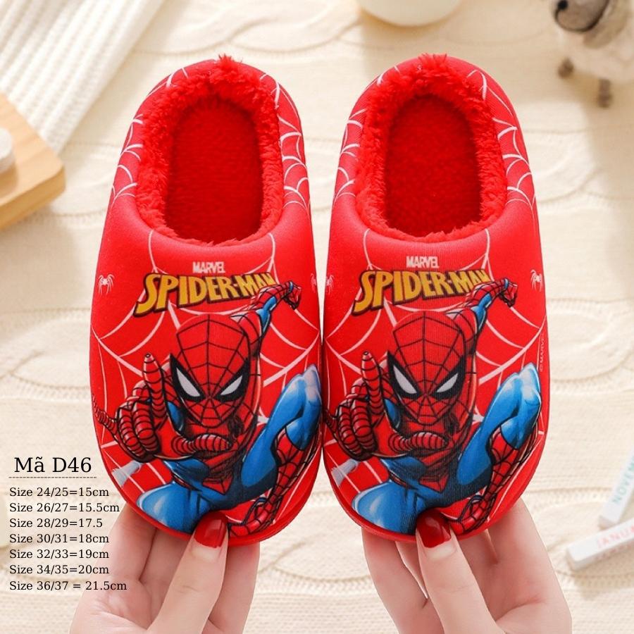 Dép bông cho bé trai 2 - 10 tuổi đi trong nhà hình siêu nhân spiderman lót lông ấm áp và cá tính D46
