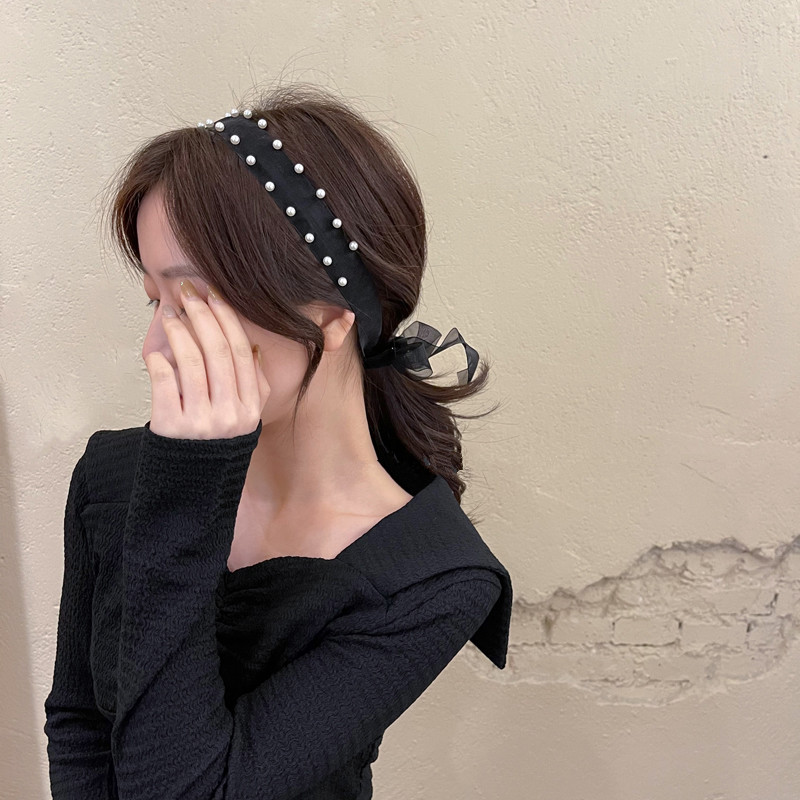 Băng Đô Cài Tóc Phối Ren Đính Ngọc Trai Nhân Tạo Phong Cách Vintage
