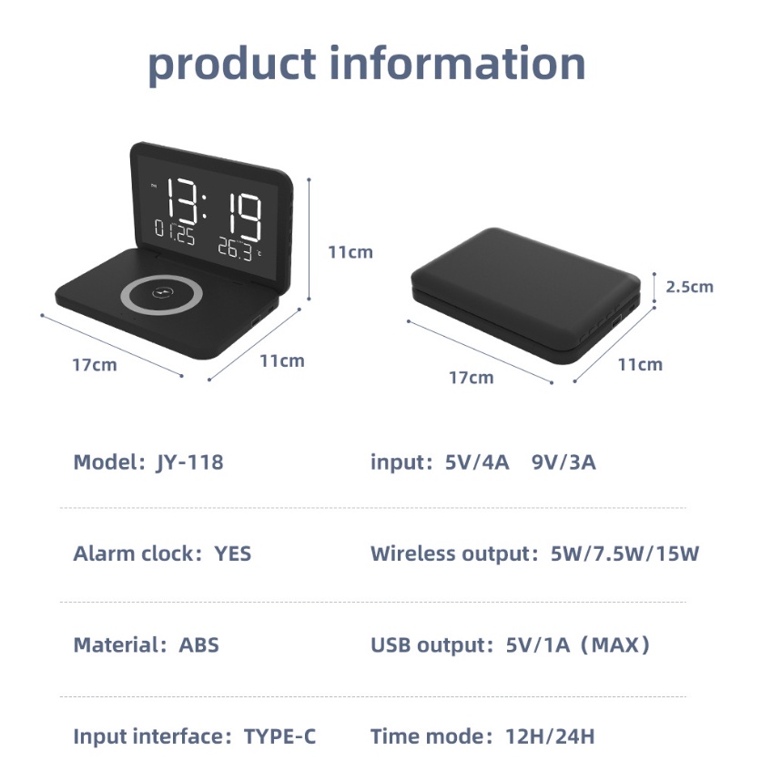 Đồng hồ để bàn thông minh kèm đế sạc không dây 15W ORYCOOL FoldThin Xếp Gọn
