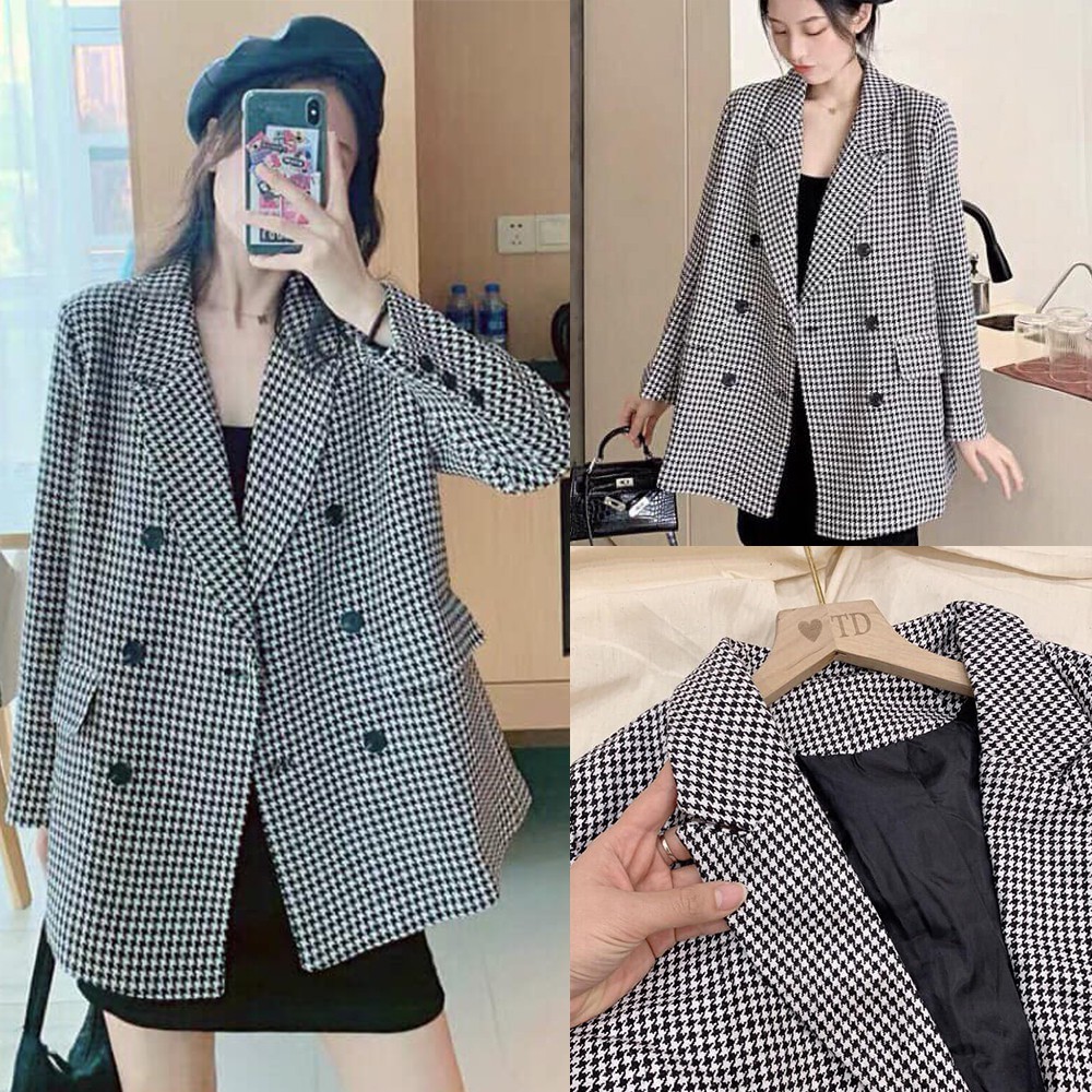 Áo dạ nữ - Áo khoác nữ dáng đẹp kẻ 6 cúc hàng quảng châu [ CAM KẾT HÀNG CHUẨN FORM 100%]