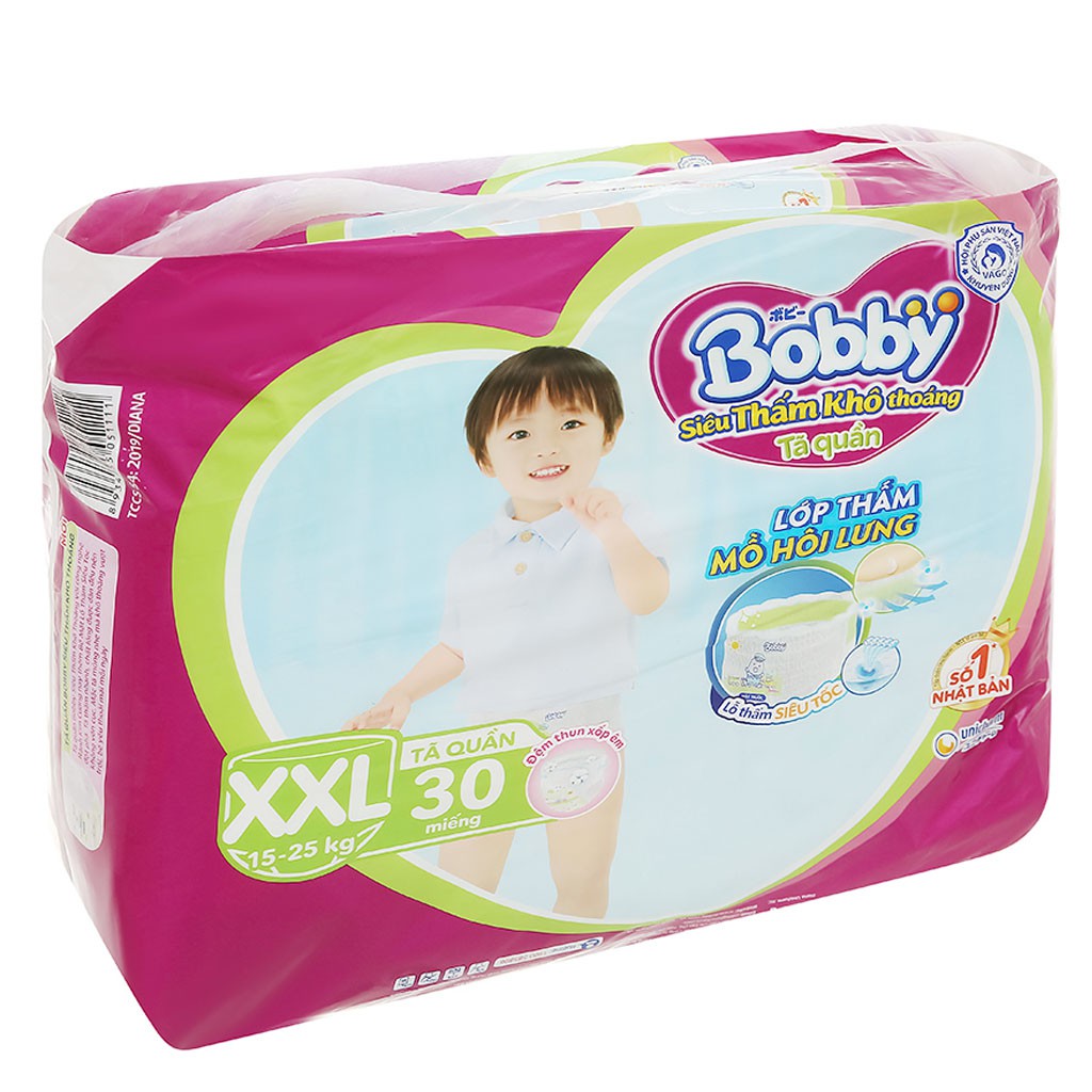 [CHÍNH HÃNG] Bỉm - Tã Quần Bobby Siêu Thấm Khô Thoáng Size XXL28 (Lớp thấm mồ hôi lưng, cho bé 15-25kg)