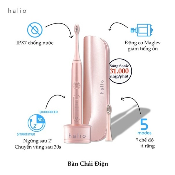 Combo Máy Tăm Nước Cầm Tay Halio - Blue Và Bàn Chải Điện - Rose Gold