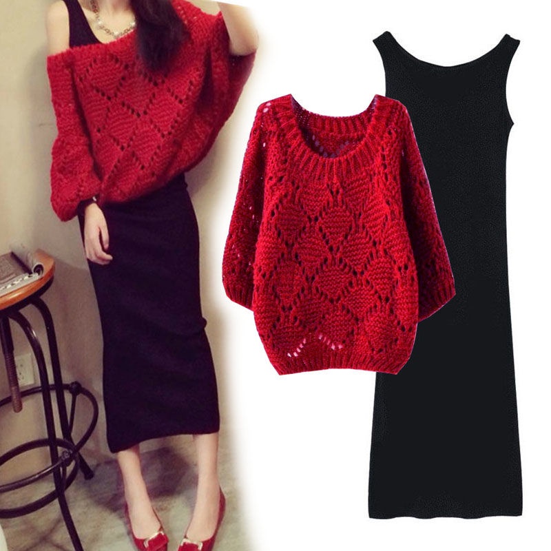 Bộ Áo Sweater Dệt Kim Dáng Dài Phối Chân Váy Dài Kiểu Hàn Quốc Thời Trang Mùa Xuân 2022 Cho Nữ