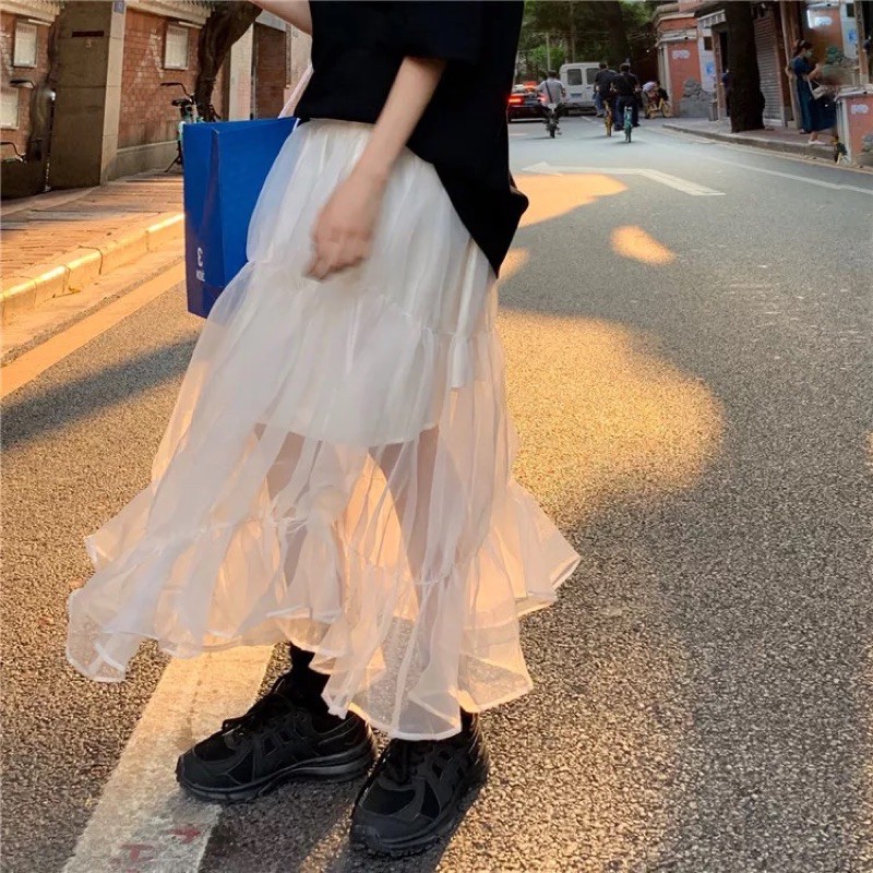 Chân váy voan kính nhún 3 tầng