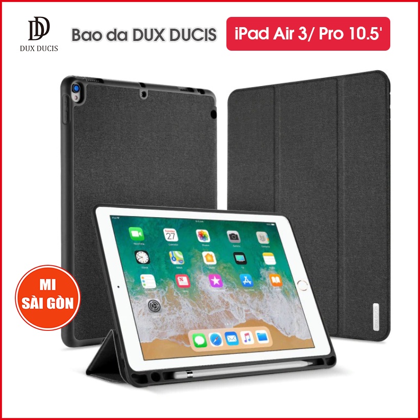 Bao da DUX DUCIS iPad Air 3/ Pro 10.5 inch (DOMO SERIES) - Mặt lưng TPU mềm, Có ngăn đựng bút - Đen